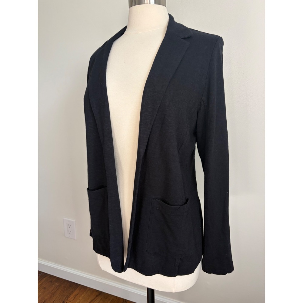 Chicos Black Slub Knit Blazer Open Front Jacket NEW Size 1 M Soft Classic  Chic